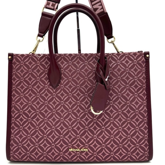Michael Kors Medium Mirella Tote Bag Ox Blood Multi - Picture 1 of 12